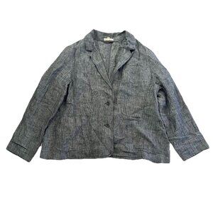 Eileen Fisher 100% Linen Chambray Blue Railroad Stripe Lightweight Blazer sz XL